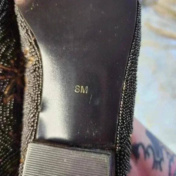 Vintage Talbots Fully Beaded Black Gold Bow Accent Ballet Flats Size 8M - Picture 6 of 9